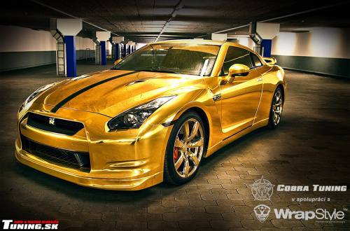 nissan gtr gold zlat� farba chrom autofolia 3d wrapstyle cobra tuning