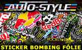 Stickerbombing farebn� a �iernobiele �t�lov� (grafiti) f�lie ako samolepky na �oko�vek