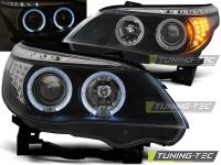 P�edn� sv�tla BMW E60, E61, 2004-2007, Angel Eyes, �ern� black s LED blinkrem, s motorky P�edn� sv�tla BMW E60, E61, 2004-2007, Angel Eyes, �ern� black s LED blinkrem, s motorky